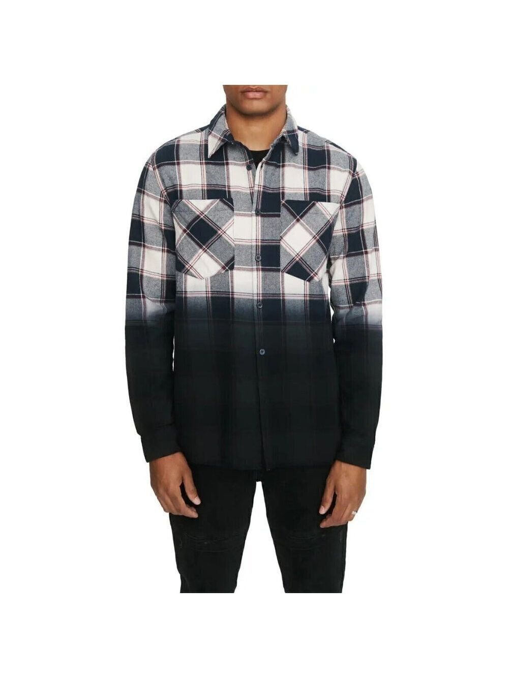 ELEVEN Paris Mens BNWOT Plaid Ombre Flannel Shirt Button Up New